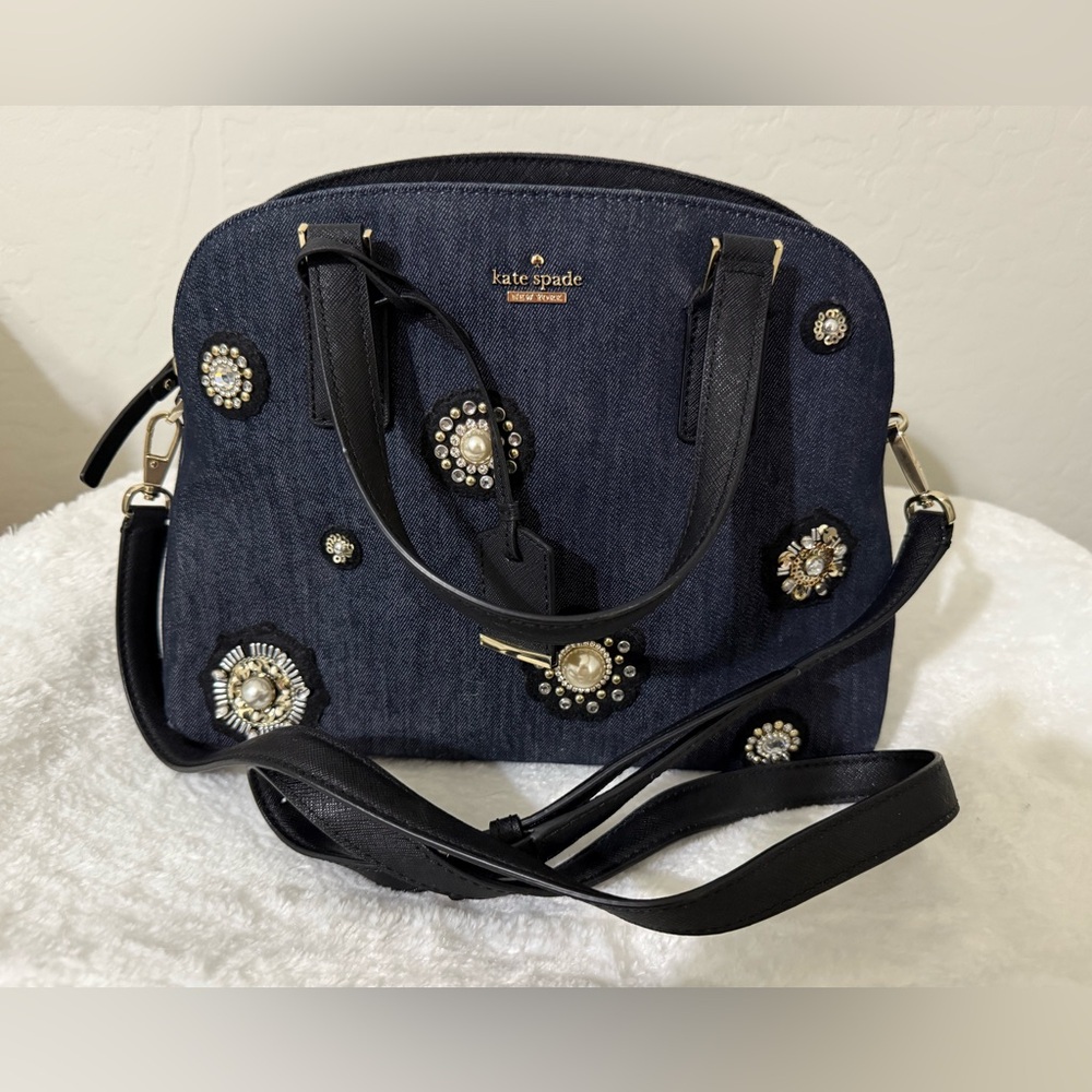 Kate Spade NWOT Embellished Cameron Street Lottie Denim Blue Pearls Orig $348 - Picture 8 of 14